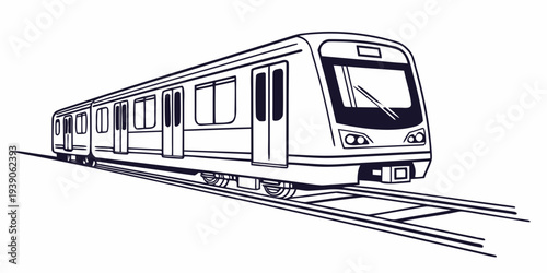 Modern passenger train traveling on railway tracks in a simplified illustration