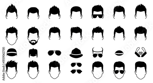 Collection of Diverse Male Hairstyles and Facial Hair Styles.