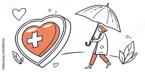 Healthcare professional providing care under an umbrella symbolizing protection and support