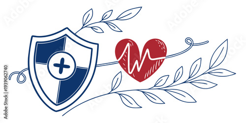 Shield of protection intertwined with a heart symbolizing security and care.
