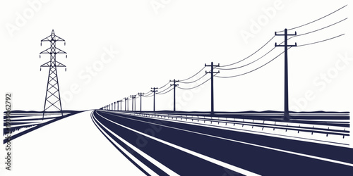 Railway tracks stretching alongside power lines into the distance