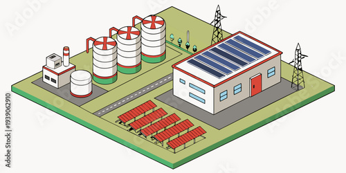 Modern agricultural facility integrating renewable energy technologies for sustainable farming.