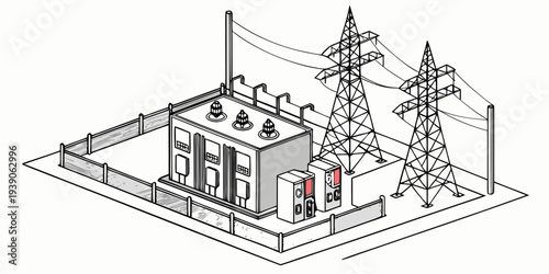 Aerial view of a residential house with electrical infrastructure nearby