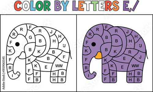 Elephant Color By Letter Activity Sheet With Example