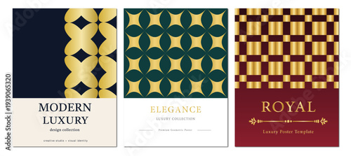 Elegant Poster Collection Featuring Geometric Patterns on Dark Backgrounds. Modern Luxury Design for Branding, Premium Packaging, Advertising, Invitations, Social Media and Editorial Layouts.