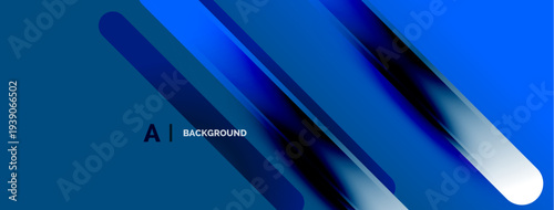 Abstract blue background features dynamic diagonal lines. Gradient shades create modern visual effect. Text reads AI BACKGROUND.