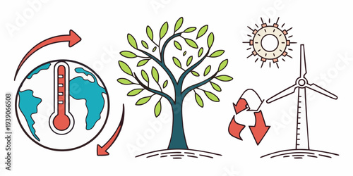 Sustainable energy sources and environmental conservation symbols