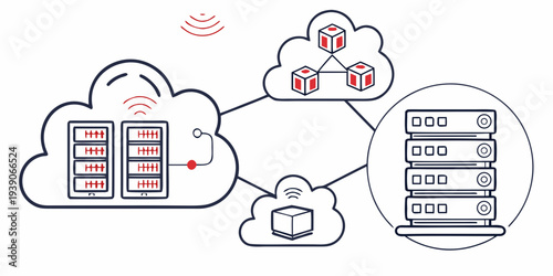 Diagram illustrating cloud-based data storage and server connectivity with local systems