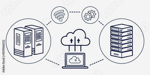 Modern cloud infrastructure integrating servers with internet and cloud services