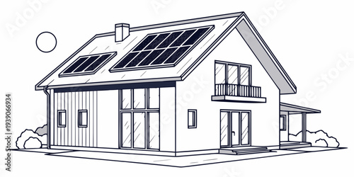 Modern house equipped with solar panels on the roof for sustainable energy use.
