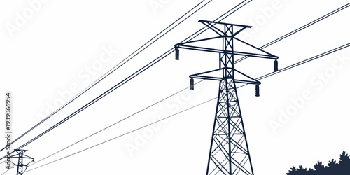 Power transmission tower with electrical lines against a clear sky