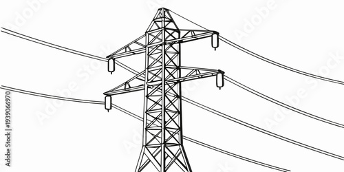A tall electrical transmission tower carrying high-voltage power lines.