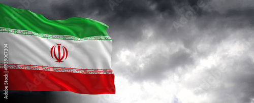 National flag of Iran with dark clouds , 3D rendering.