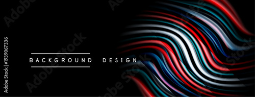 Abstract flowing lines create dynamic visual effect. Dark background emphasizes vibrant color gradients, modern design element.