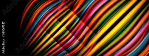 Colorful stripes create dynamic wave pattern. Bright hues blend, forming abstract visual experience. Modern design element.