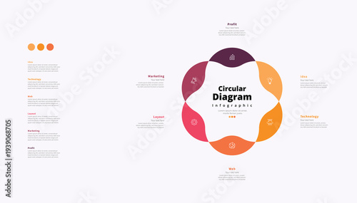 Modern minimalist, elegant, clean, circular steps, editable infographic design template