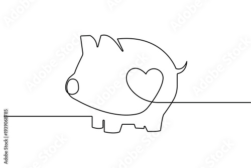 Money box piggy bank continuous single line drawing minimalist vector outline design