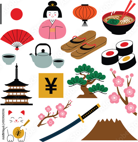 Vibrant Illustrations of Japanese Culture Iconic Landmarks and Traditional Symbols