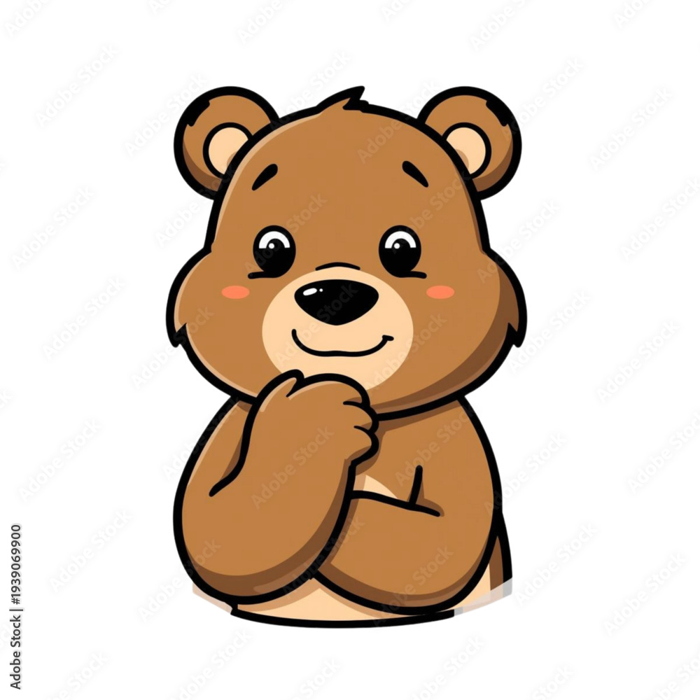 Fototapeta premium Cute Bear Mascot Thinking Pose Cartoon Character