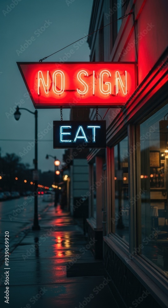 Fototapeta premium Neon Signs Illuminate a Rainy Night at a Diner.