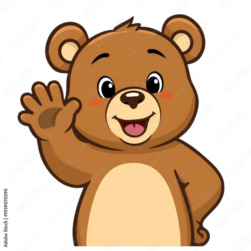Fototapeta premium Cute Bear Mascot Waving Hand Greeting Cartoon Character