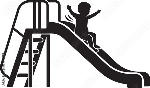 A child is sliding down a playground slide isolated on white background, Vector