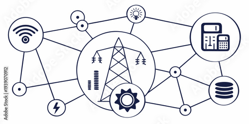 Illustration of interconnected smart technology and communication network devices