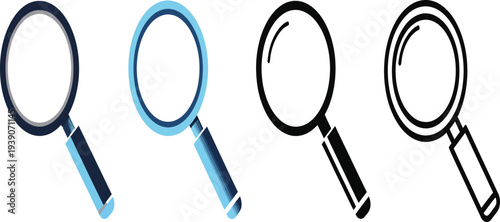 Four magnifying glasses with different designs and colors