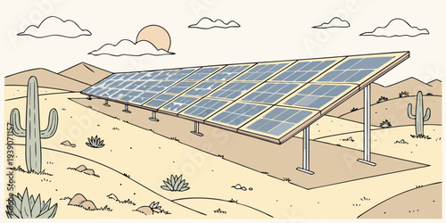 Solar panel array installed in a desert landscape to harness renewable energy efficiently