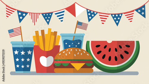4th of july celebration with patriotic food and drinks american flags and bunting on a table