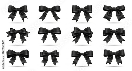 Collection of Elegant Black Bows for Festive Occasions and Gift Wrapping.