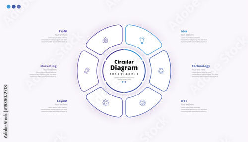 Modern minimalist, elegant, clean, circular steps, editable infographic design template