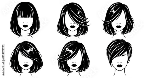 Collection of six diverse womens hairstyles with varying lengths and styles.