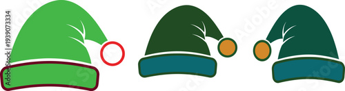 Christmas elf hat vector set festive holiday cap green winter costume Santa helper cartoon icon cad drawing illustration