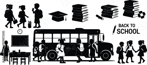 Back to school silhouette vector, school children