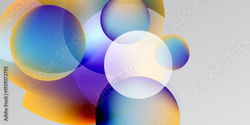 Abstract circles overlap, creating vibrant color gradients. Soft hues blend into dark background. Modern design element.