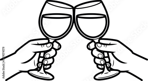 Two hands clinking wine glasses together in a celebratory toast