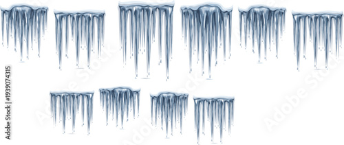 Icicles frozen ice drip set winter frost decoration cold weather element cad drawing flat vector illustration collection