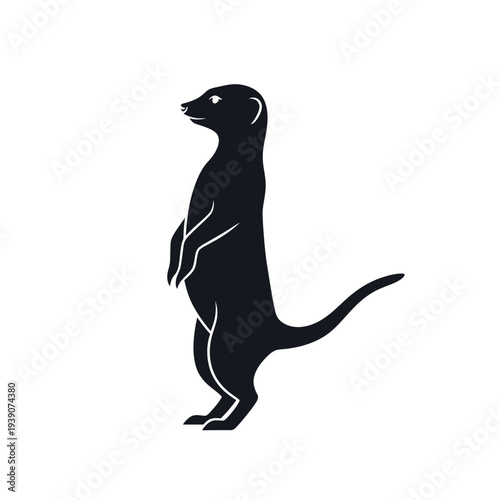 Silhouette of a meerkat standing upright, isolated on white background.