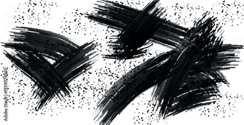 Abstract brush stroke art with black and white colors and expressive texture