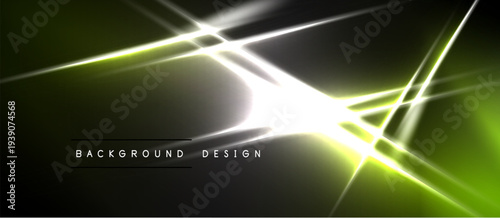 Abstract neon lines create dynamic light effects. Dark background emphasizes bright glowing streaks, modern design element.
