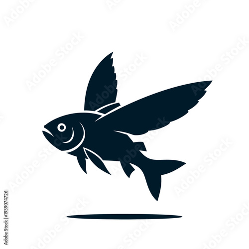 Flying fish silhouette soaring through the air, simple illustration design.