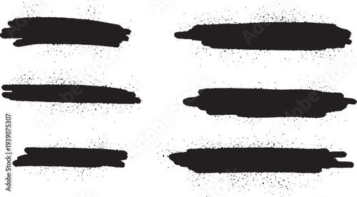 A collection of six black ink strokes on a white background with varying thickness and texture