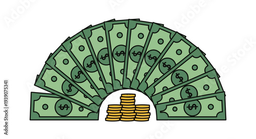 Stack of dollars and coins for financial success