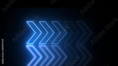 Glowing Neon Direction Arrows With Floor Reflection Motion Graphic.4k video
