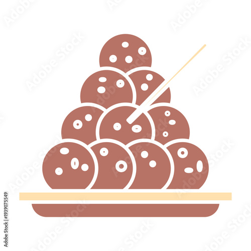 Street Food Meatball Bowl and Skewer Icon Set, Asian Street Food Meatball Illustration Set