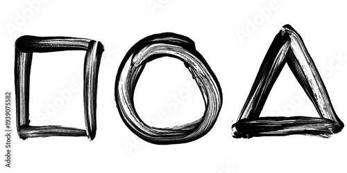 Obraz na płótnie Set of Black Ink Hand Drawn Square Circle and Triangle Shapes