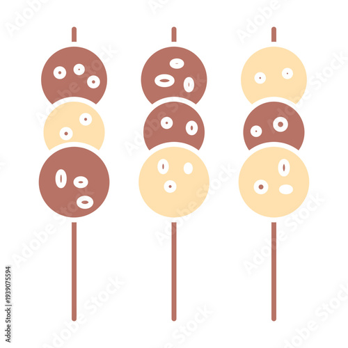 Street Food Meatball Bowl and Skewer Icon Set, Asian Street Food Meatball Illustration Set