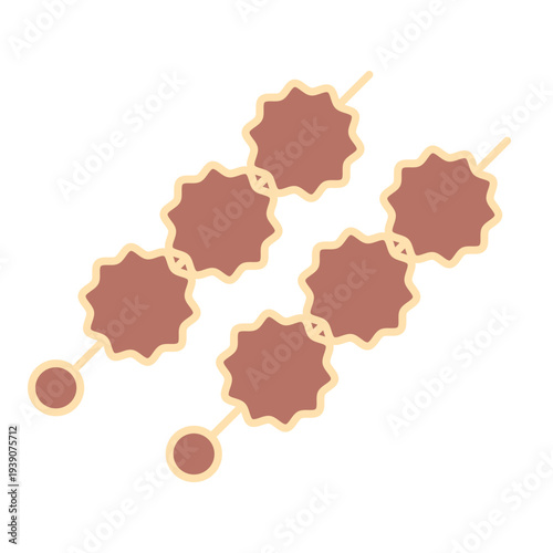 Street Food Meatball Bowl and Skewer Icon Set, Asian Street Food Meatball Illustration Set