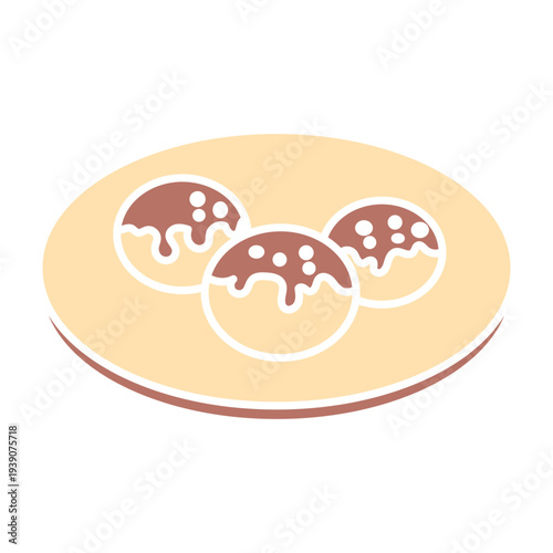 Street Food Meatball Bowl and Skewer Icon Set, Asian Street Food Meatball Illustration Set